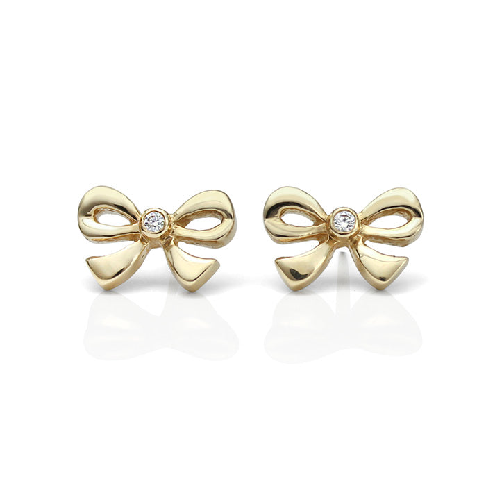 14K Yellow Gold Stud Bow Earrings with Diamonds
