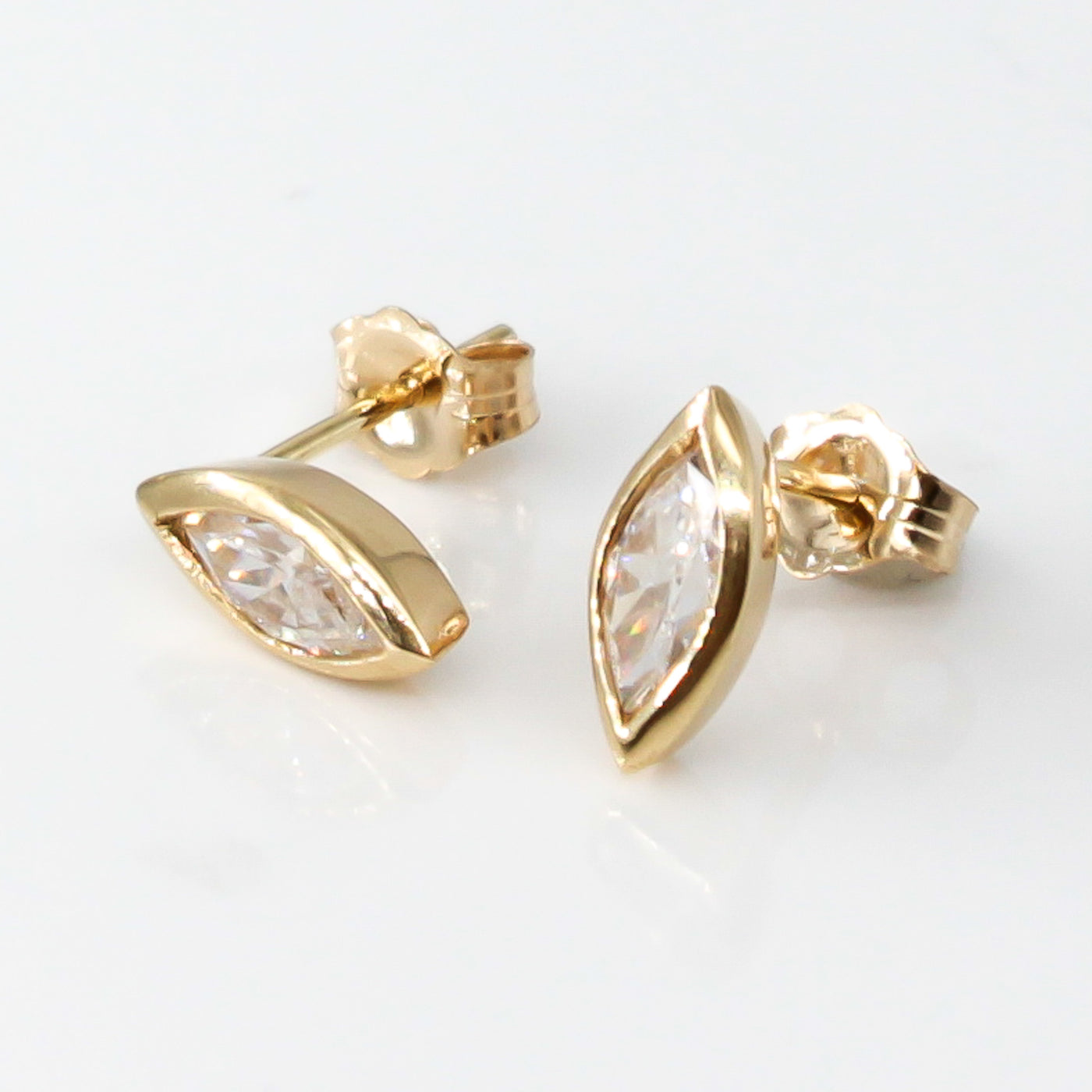 14K Gold Petite Marquise Collection Studs with Cubic Zirconia