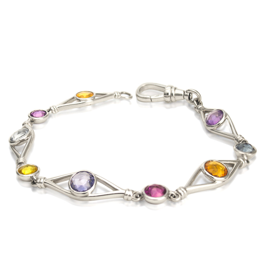 14K White Gold Eclipse Collection Bracelet - With Multi-Coloured Rose Cut Sapphires