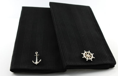 Handmade Sterling Silver Anchor and Helm Cufflinks