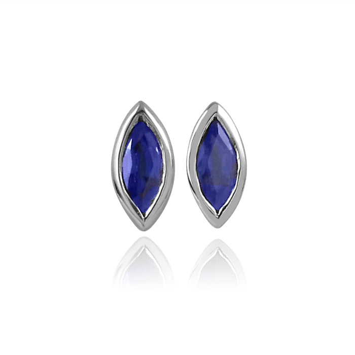 14K White Gold Petite Marquise Collection Studs with Blue Sapphires