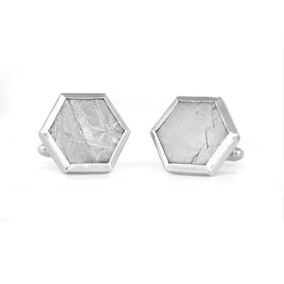 Handmade Sterling Silver Meteorite Bezel Gemstone Cufflinks