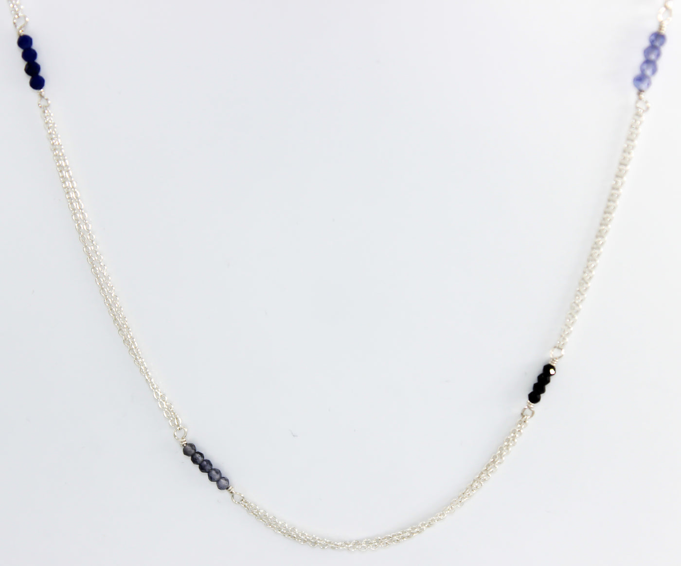 Sterling Silver Cable Chain with Lapis, Tanzanite, and Black Spinel