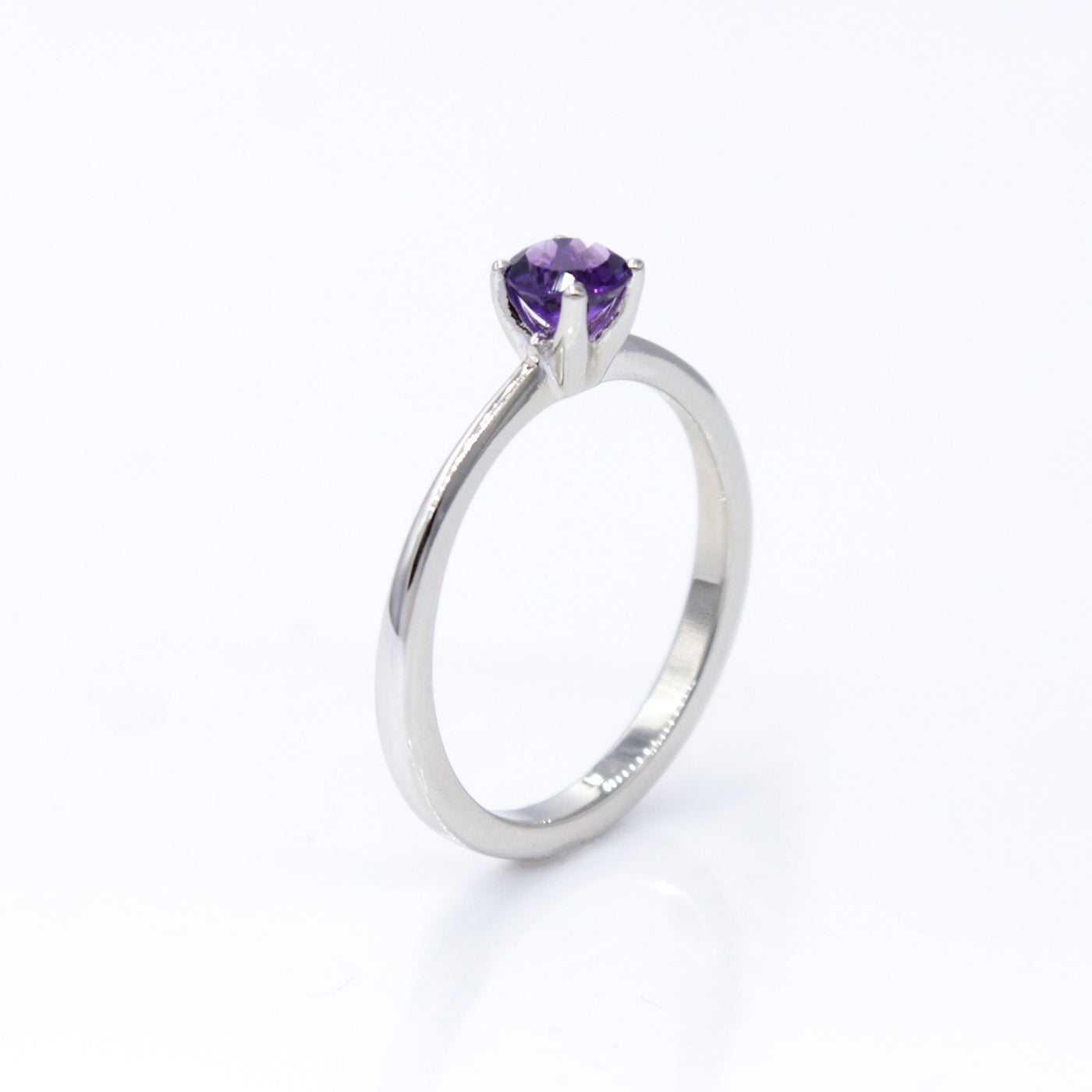 14K White Gold Knife Edge Solitaire Engagement Ring with Purple Sapphire