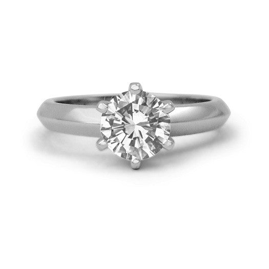 14K White Gold Classic 6 Prong Solitaire Engagement Ring with Moissanite