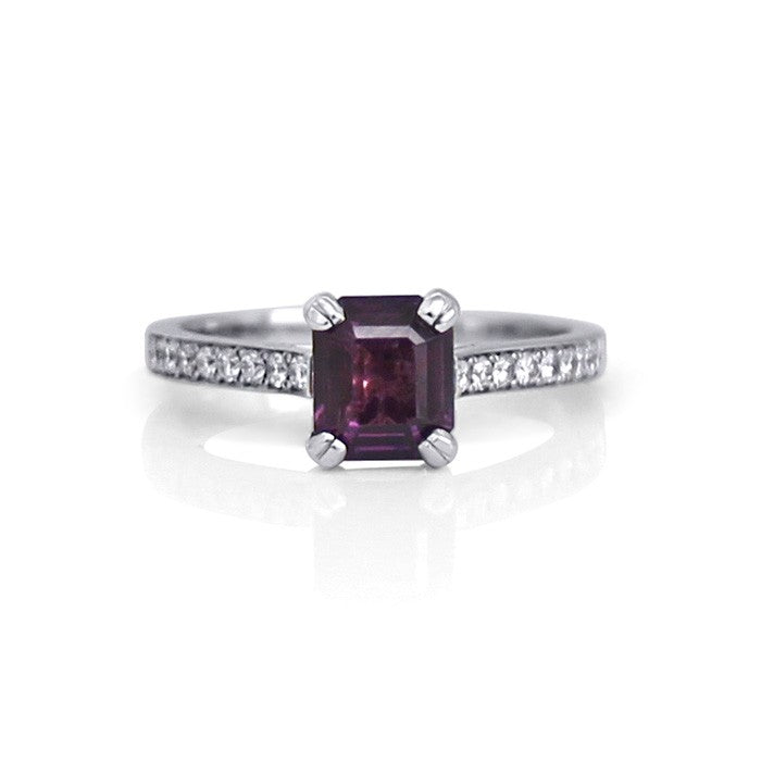 14K White Gold Octagonal Purple Sapphire Engagement Ring