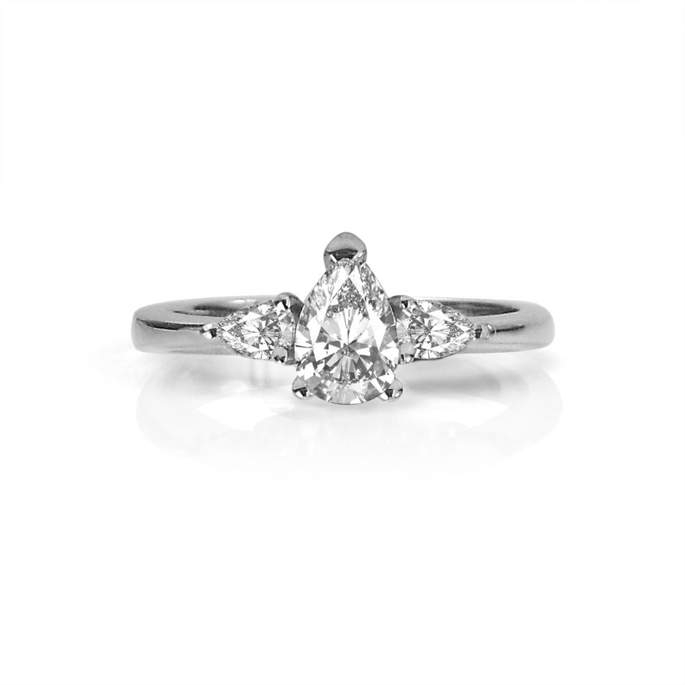 14K White Gold Pear-Shaped Three-Stone Diamond Engagement Ring