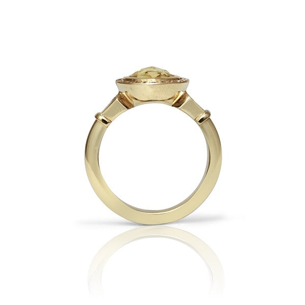 Yellow Rose Cut Sapphire Ring with Diamond Halo