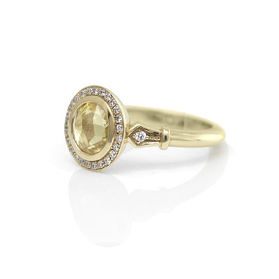 Yellow Rose Cut Sapphire Ring with Diamond Halo