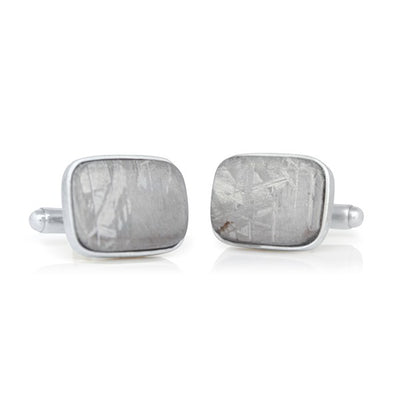 Handmade Sterling Silver Meteorite Bezel Gemstone Cufflinks