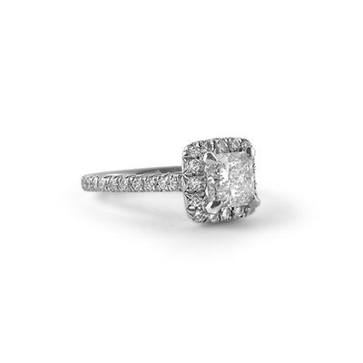 Princess Cut Diamond Engagement Ring with Cushion Shaped Halo