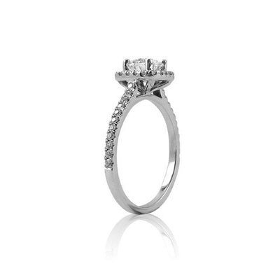 Round Diamond Engagement Ring with Cushion Shaped Halo