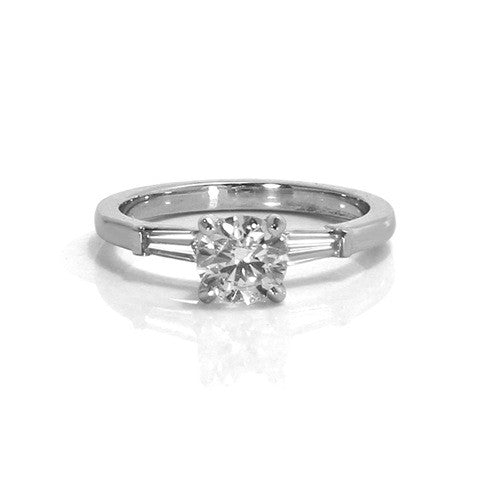 Round Diamond Engagement Ring with Tapered Baguettes