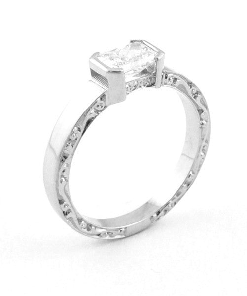 Radiant Cut Engraved Diamond Engagement Ring