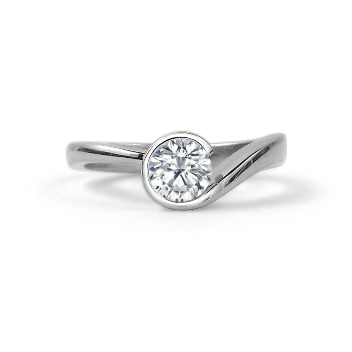 18K White Gold Swirl Engagement Ring with Moissanite