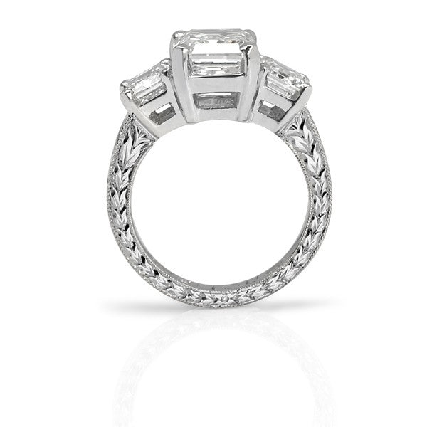 Three-Stone Engraved Diamond Engagement Ring