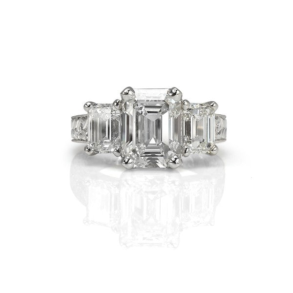 Three-Stone Engraved Diamond Engagement Ring