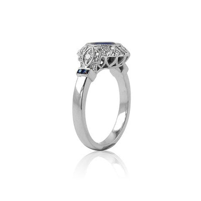 14K White Gold Vintage-inspired Blue Sapphire Engagement Ring