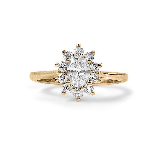 Yellow Gold Star Shaped Oval Diamond Halo Engagement Ring