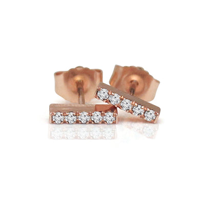 Gold and Diamond Petite Bar Stud Earrings