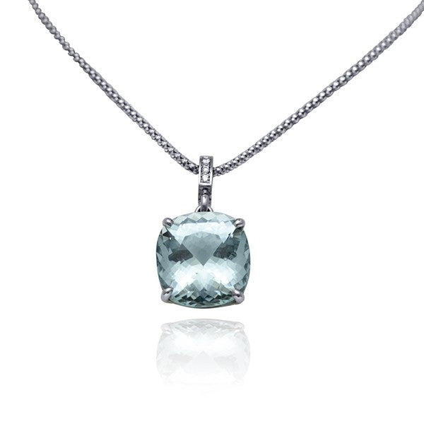 White Gold and Aquamarine Necklace with Diamond Accents
