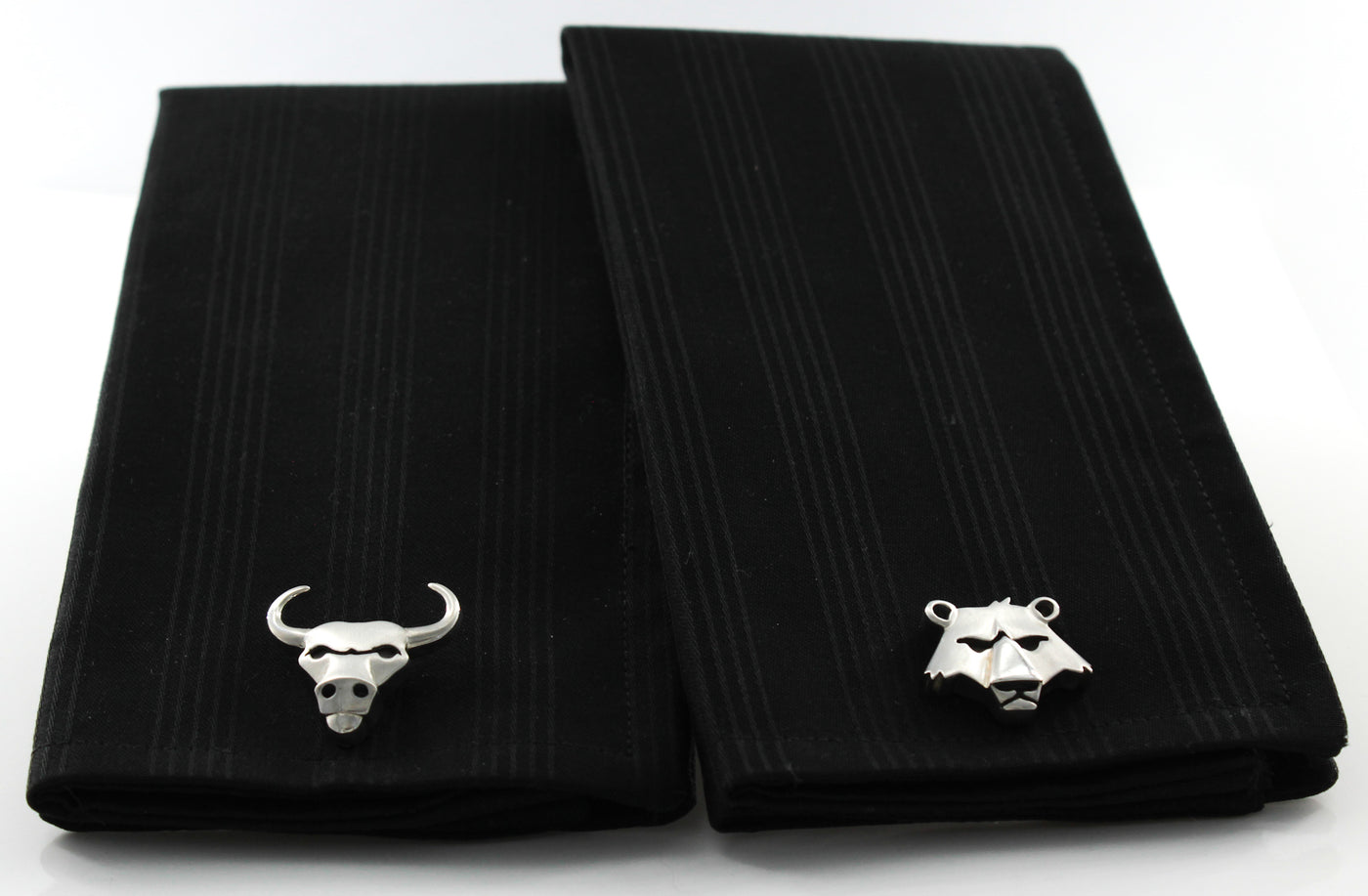 Handmade Sterling Silver Bull and Bear Cufflinks