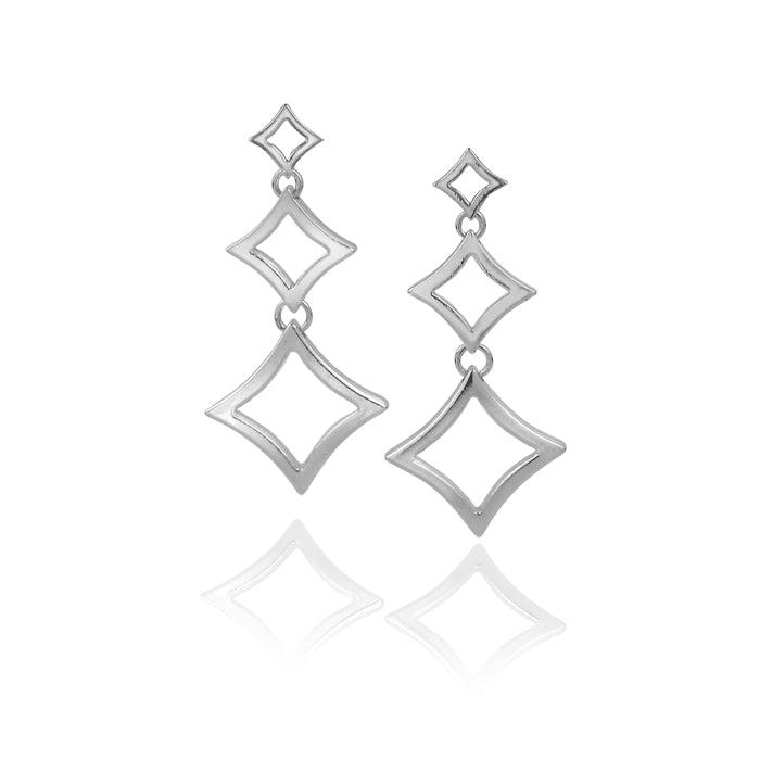 Sterling Silver Three Part Diamond Shape Drop Earrings