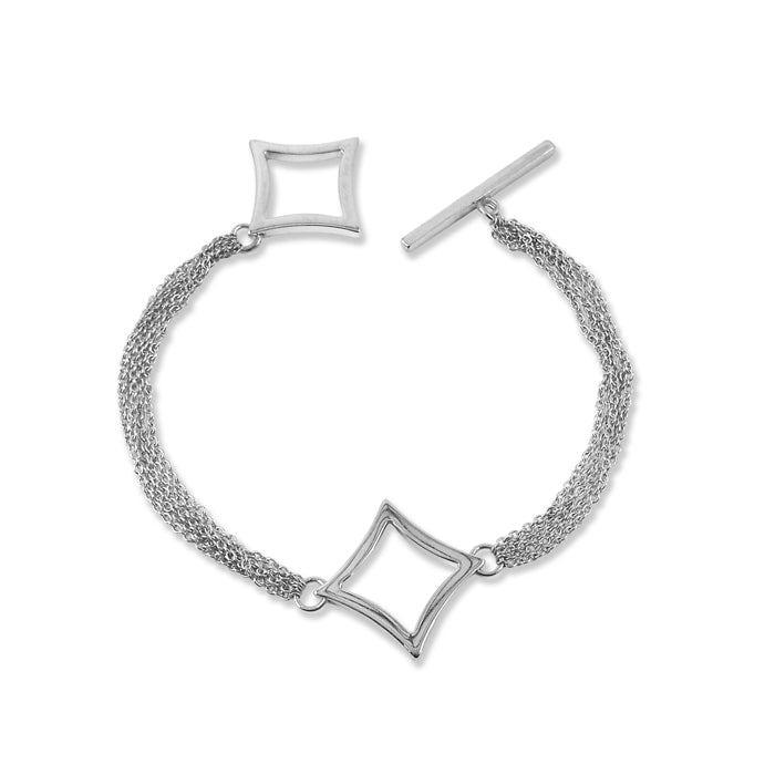Sterling Silver Multi-strand Chain Bracelet with Medium Diamond Shape