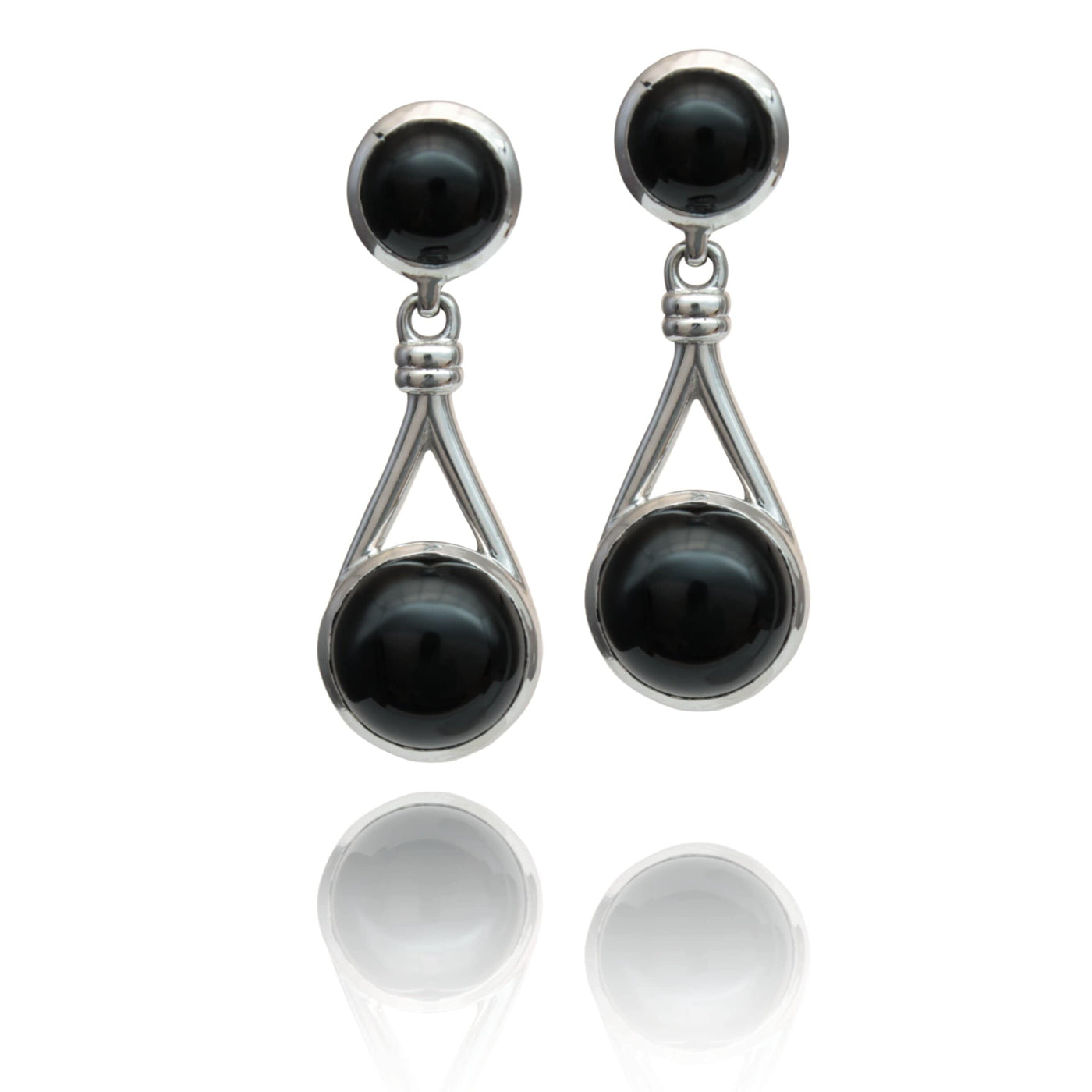 14K White Gold Eclipse Collection Dangles - With Black Onyx Cabochons