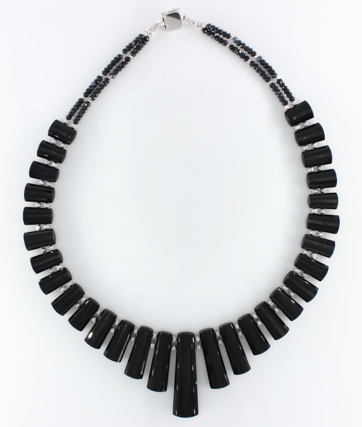 Graduated Black Onyx and Spinel Necklace