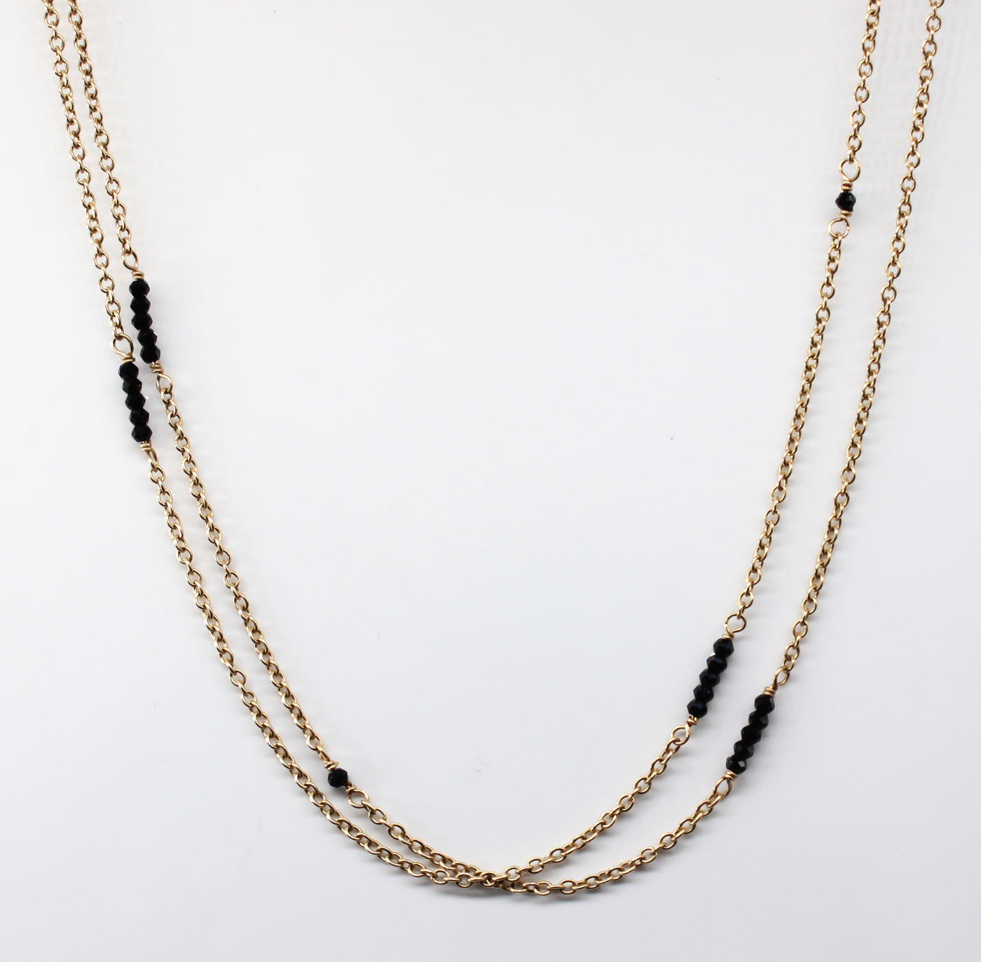 14K Yellow Gold Cable Chain with Faceted Black Spinel Beads