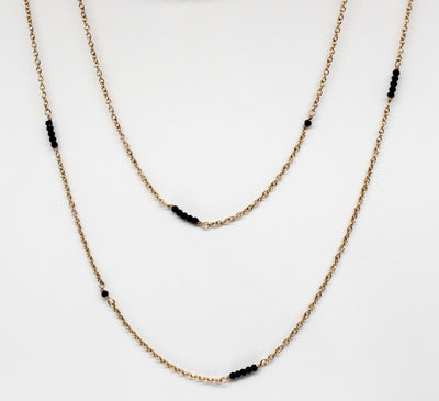 14K Yellow Gold Cable Chain with Faceted Black Spinel Beads