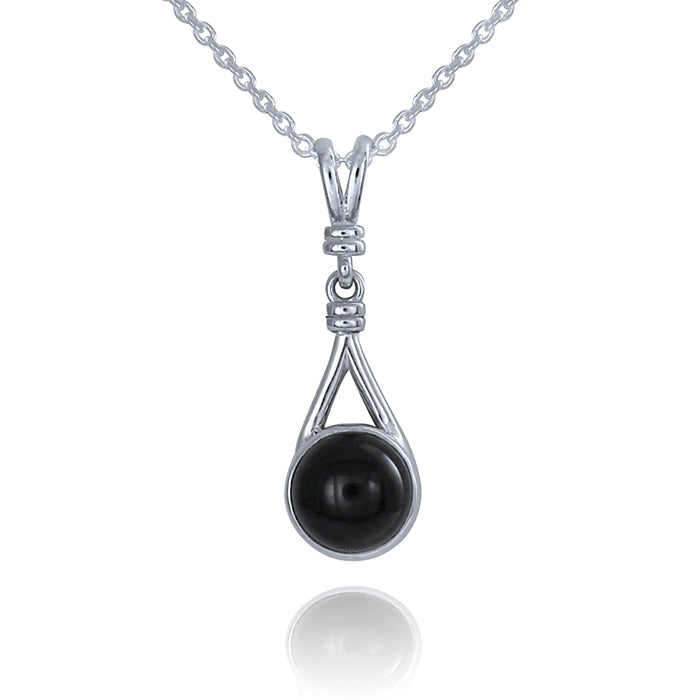 14K White Gold Eclipse Collection Pendant - With Black Onyx Cabochon