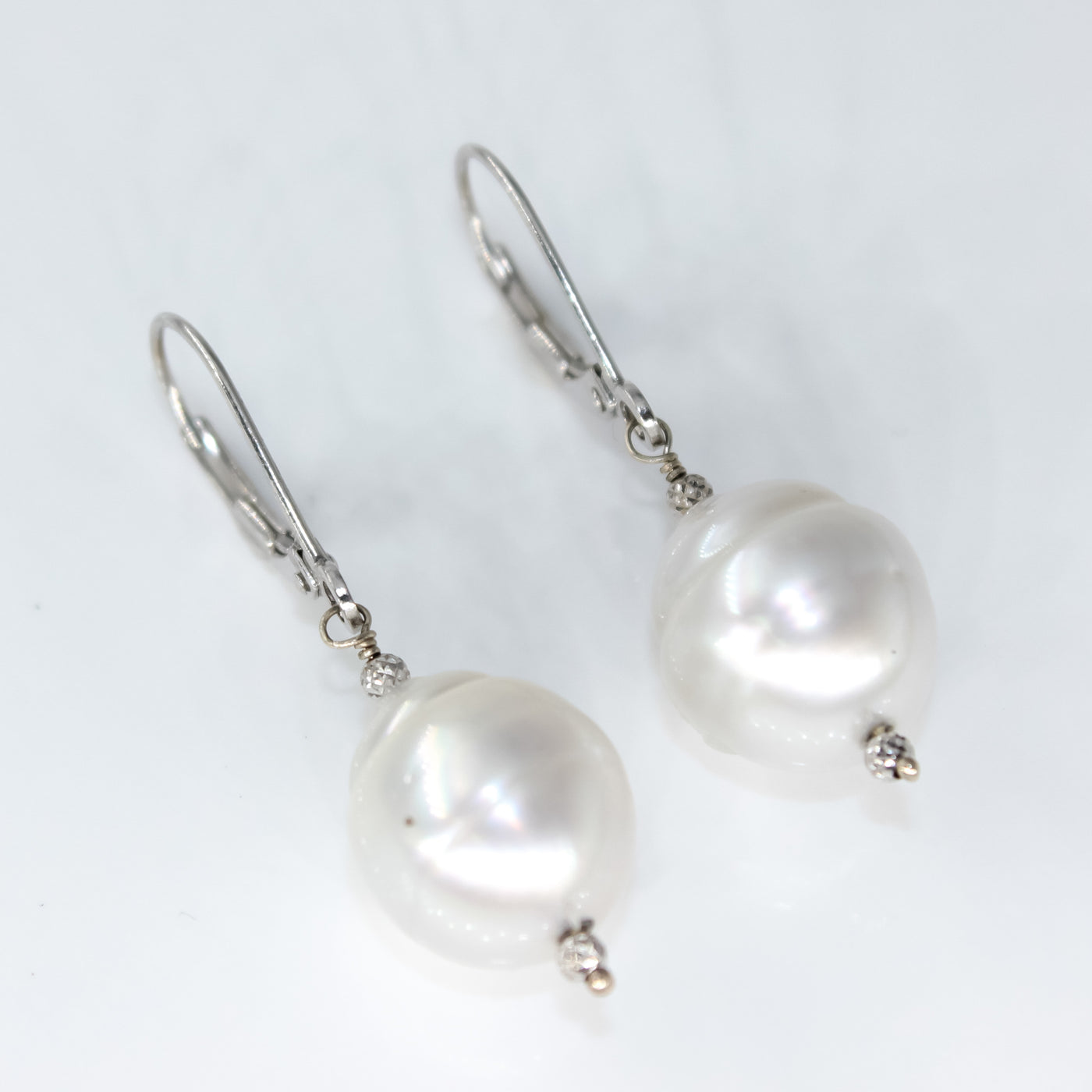 Baroque South Sea Pearl Earrings - 14K White Gold Lever Backs