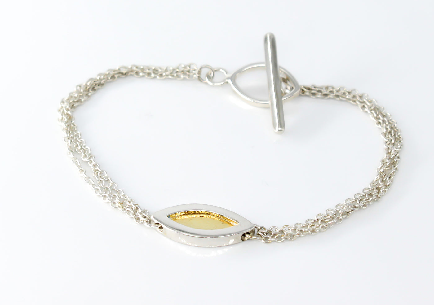 Sterling Silver/Gold Plated Triple Chain Bracelet with Medium MarquiseCollection Shape