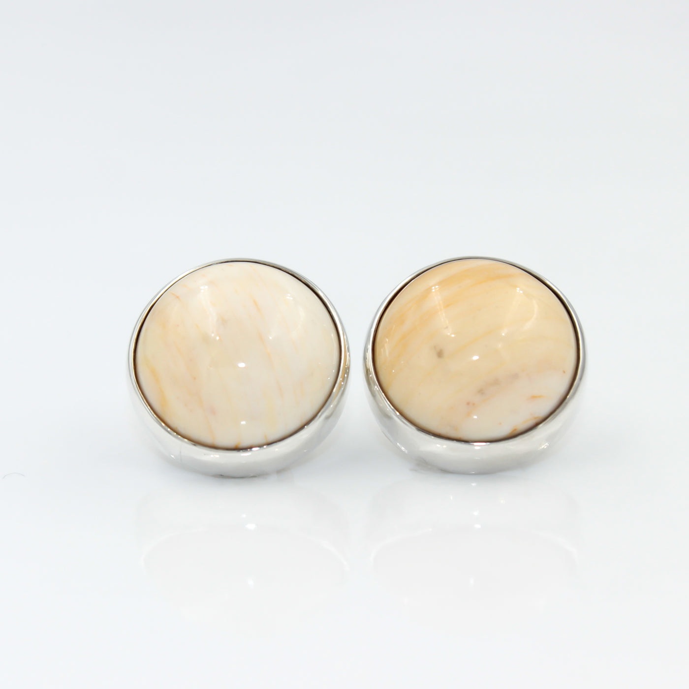 Sterling Silver Petrified Wood Cabochons Bezel Studs