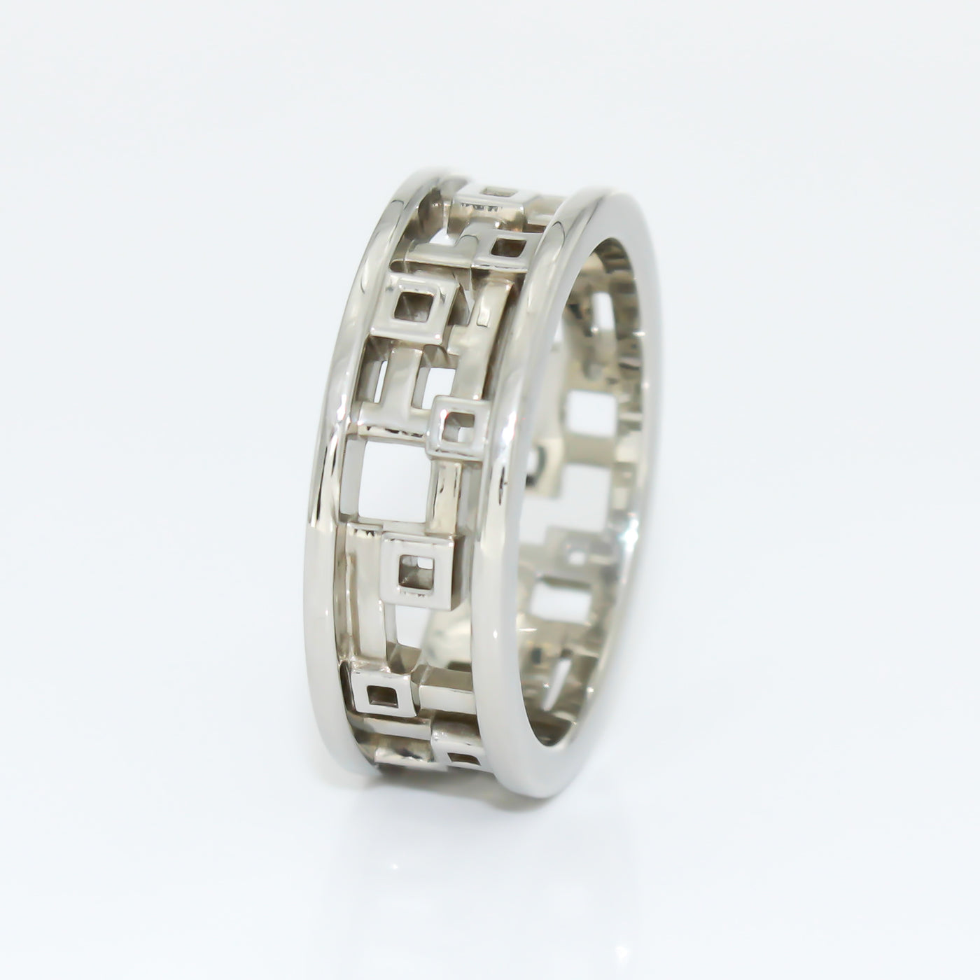 14K White Gold Band with Square Graphic Motif