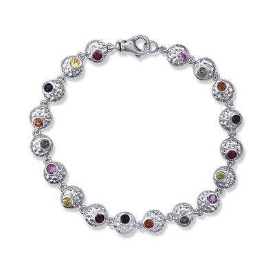 Sterling Silver Luna Collection Double-Sided Bracelet with Multi-Coloured Sapphires