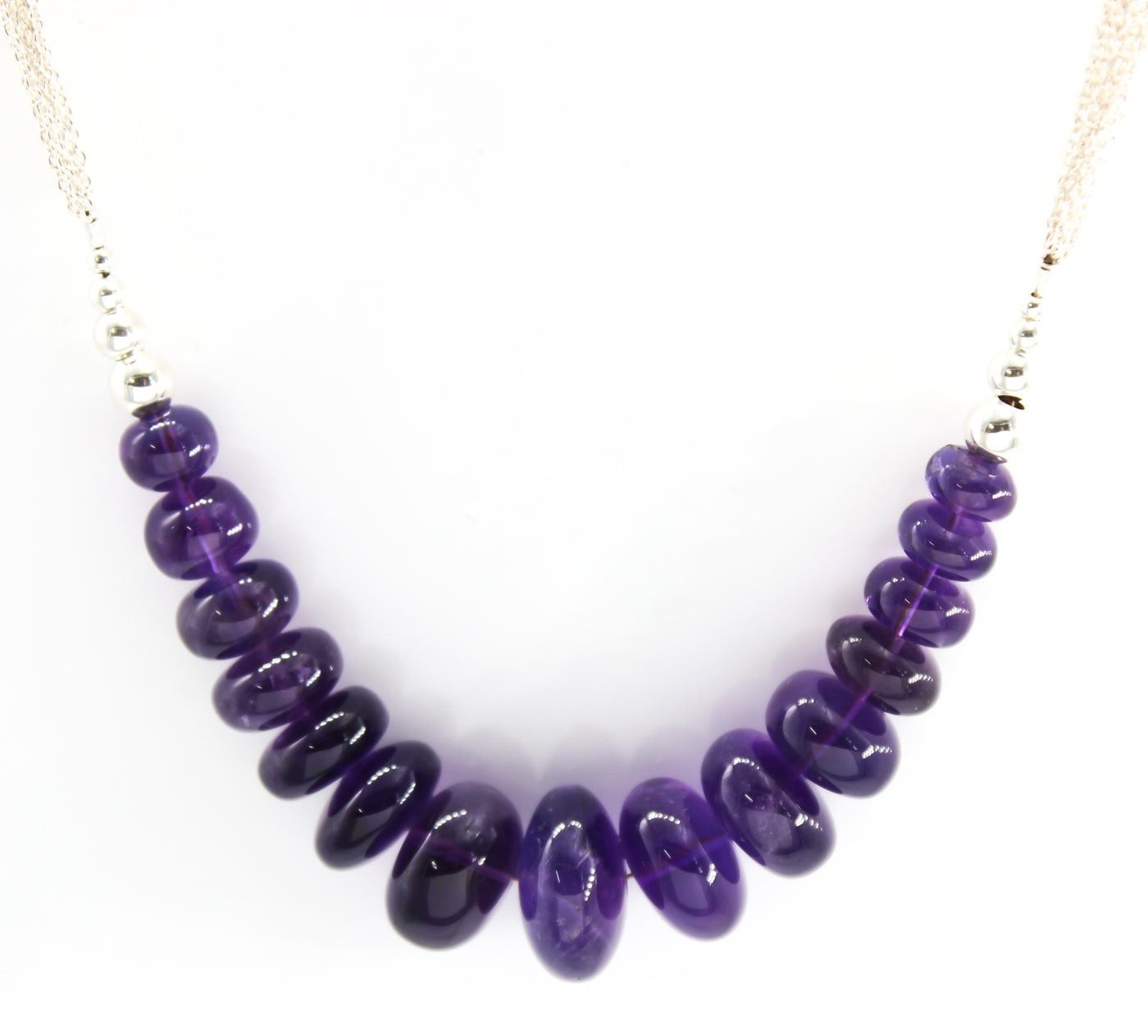 Sterling Silver Multi-Cable Chain Necklace with Graduated Amethyst Beads