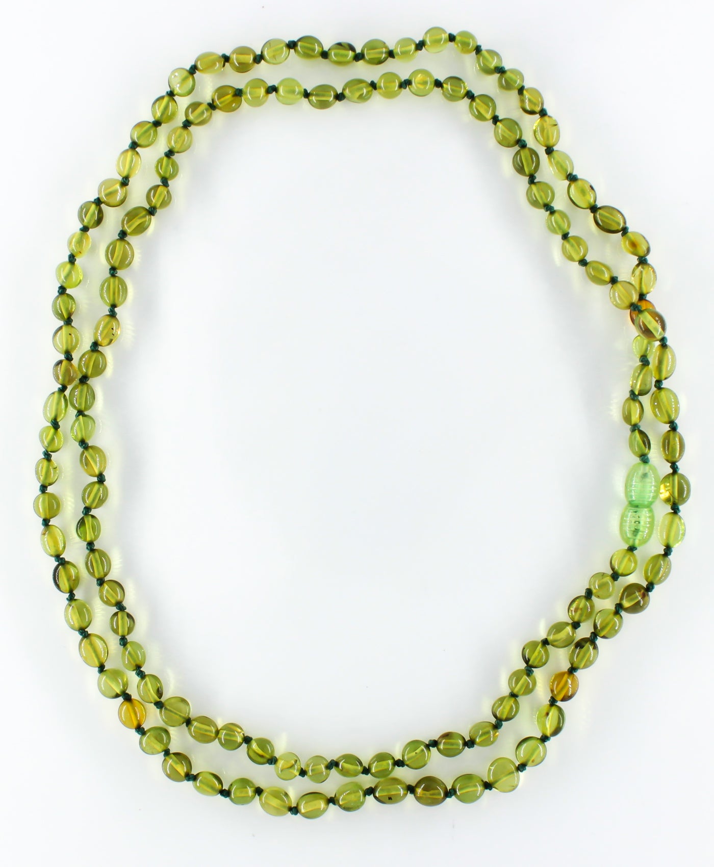 Green Amber Double Strand Nugget Necklace