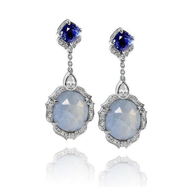 One of a Kind Custom Sapphire and Diamond Earrings