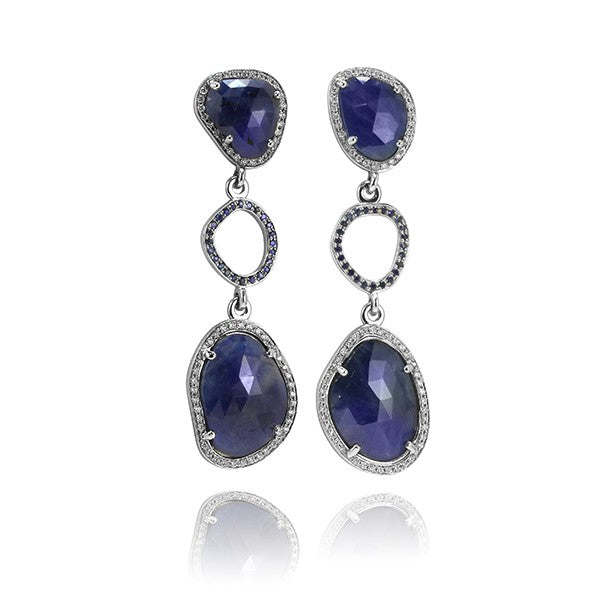 One of a Kind Blue Sapphire Slice and Diamond Earrings