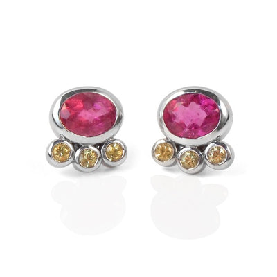 One of a Kind Pink and Yellow Sapphire Earrings