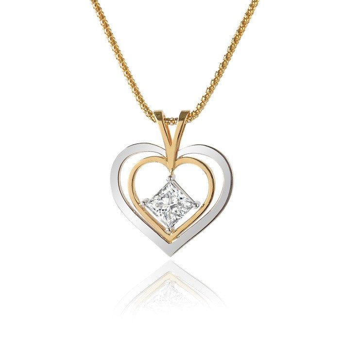 Custom Two-Tone Heart-Shaped Pendant with Princess Cut Diamond