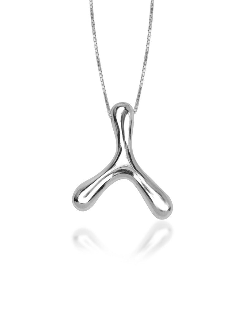 Sterling Silver Large Wishbone Pendant Necklace