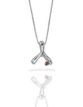 Small Wishbone Necklace with Gemstone Accent