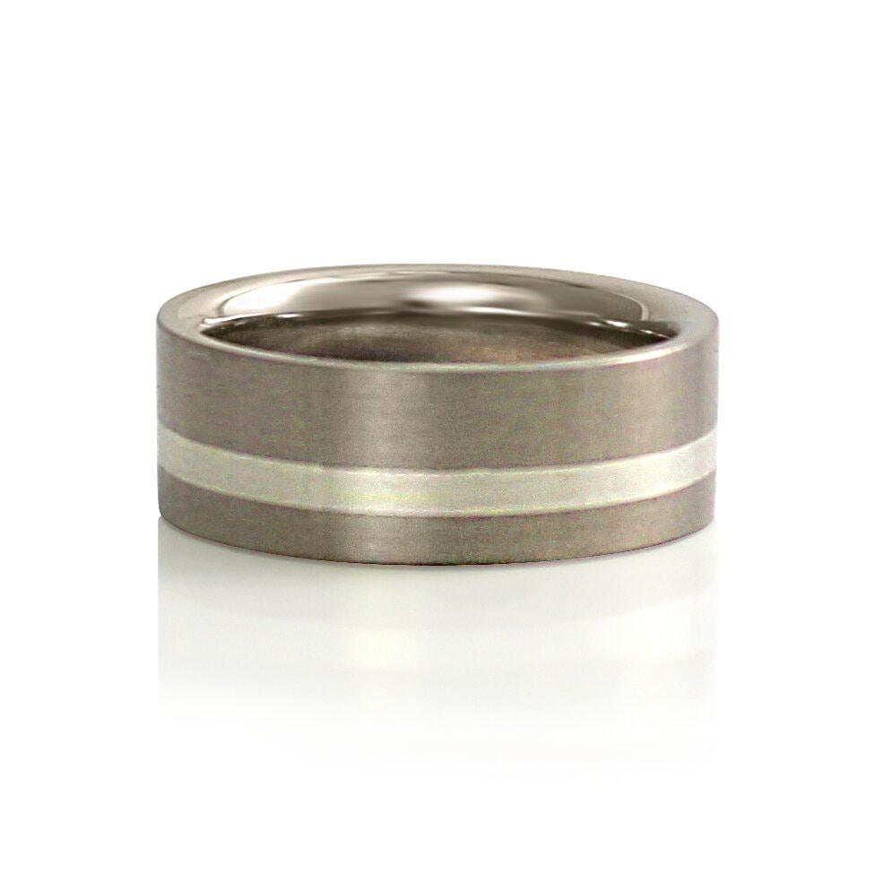 14K Palladium White Gold Band with a Sterling Silver Stripe