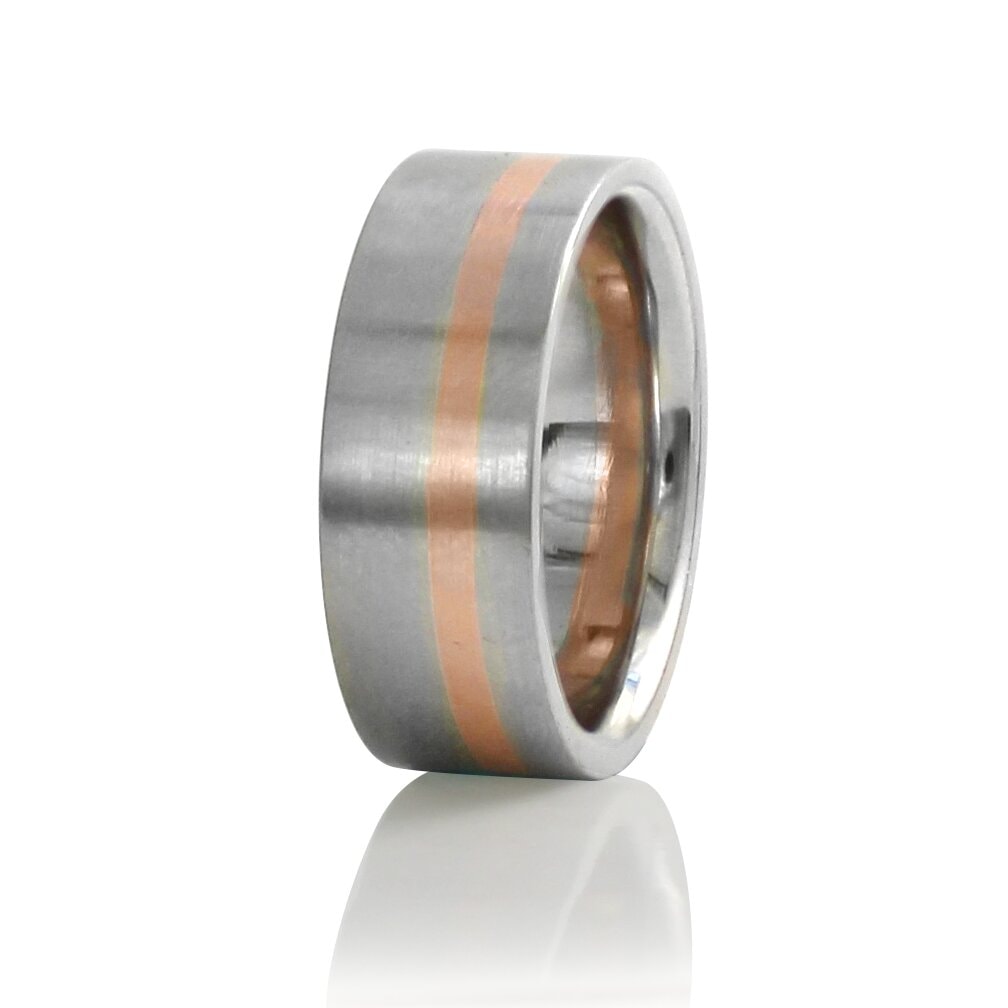 14K White Gold Band with a 14K Rose Gold Stripe