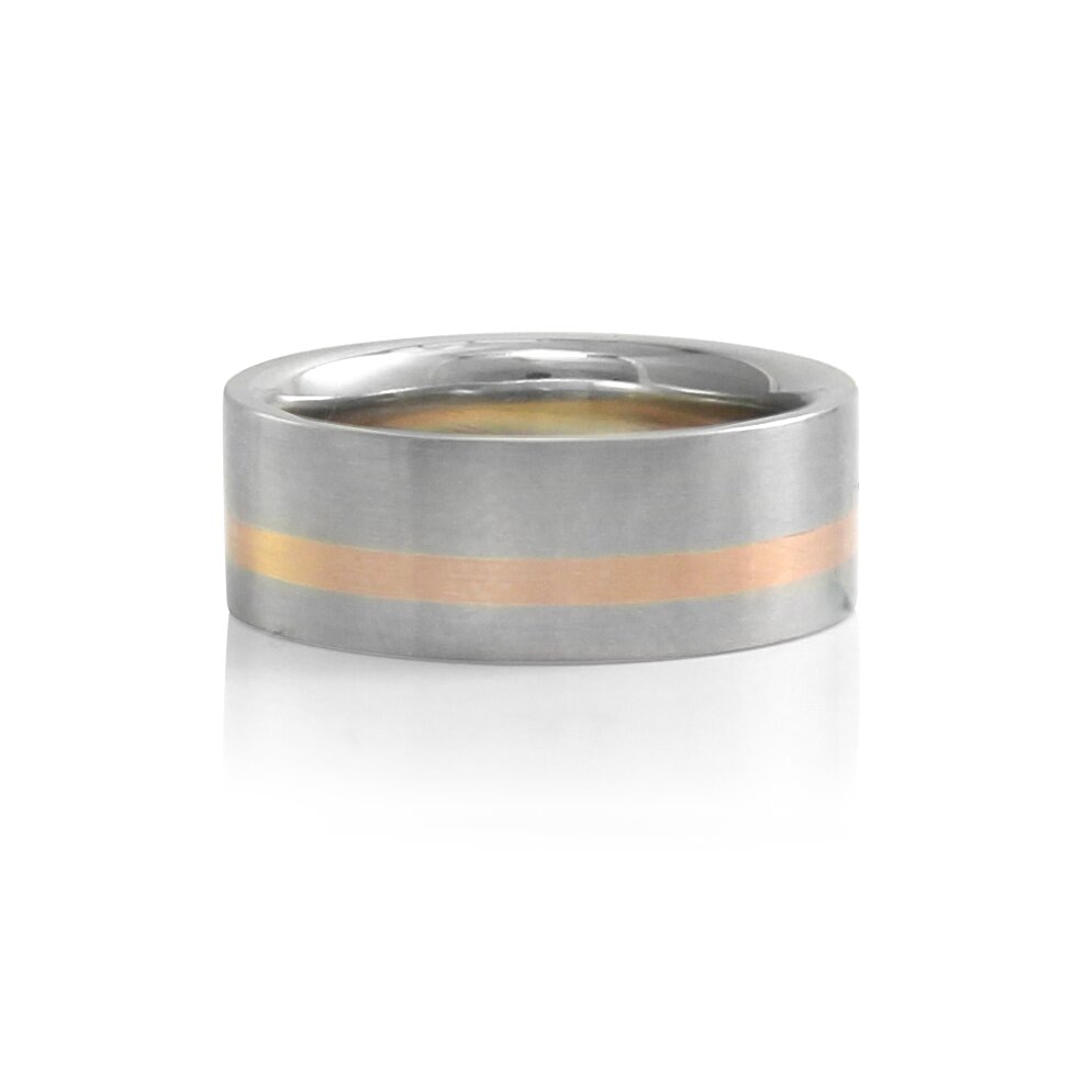 14K White Gold Band with a 14K Rose Gold Stripe