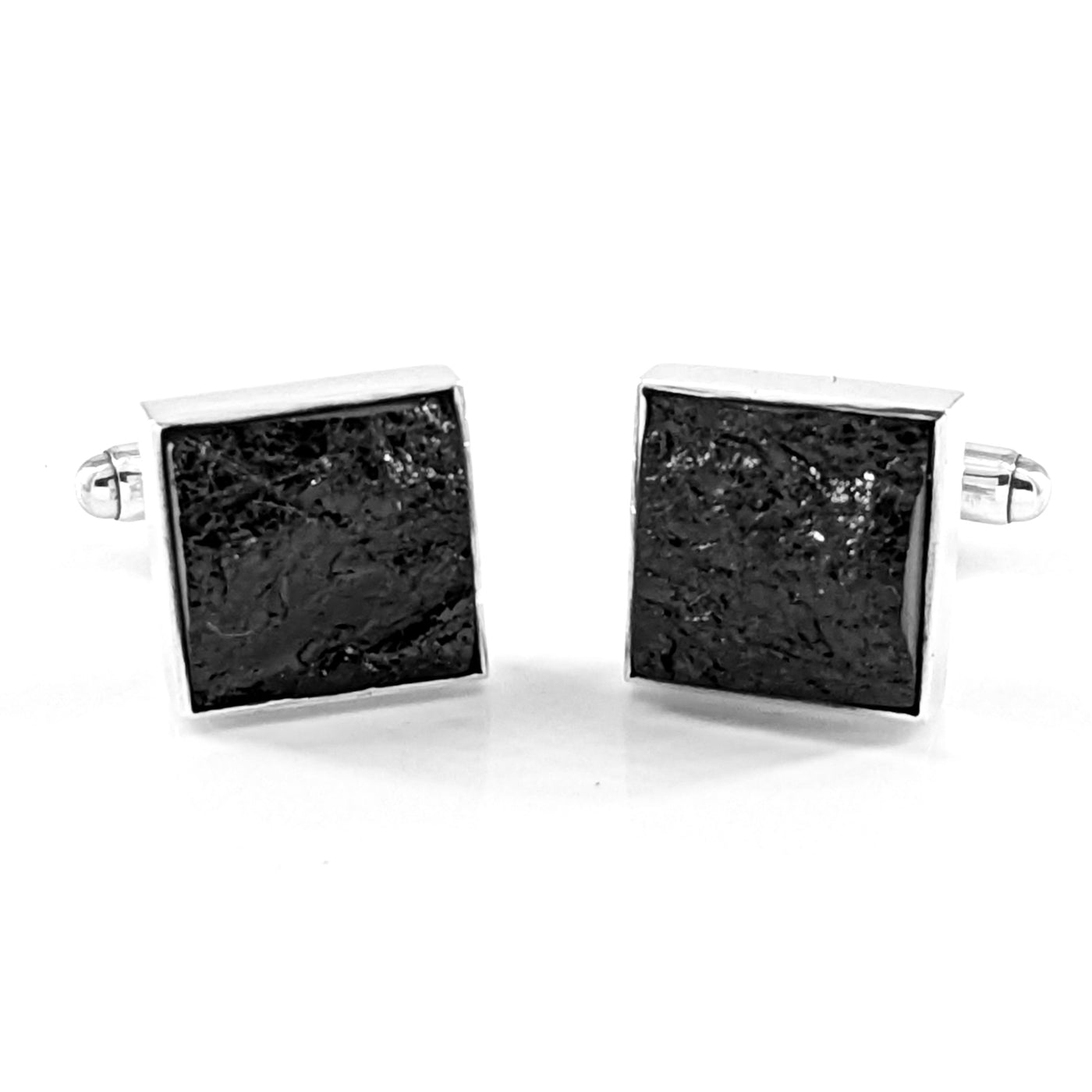 Handmade Sterling Silver Square Black Tourmaline Gemstone Bezel Cufflinks